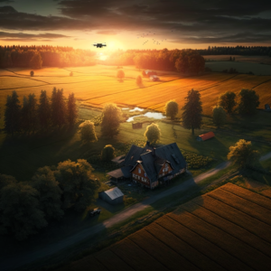 droneshot farm sunset countryside