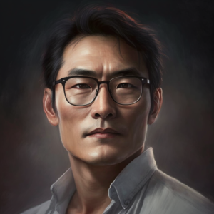 A handsome middle-aged Korean man wearing glasses and a white shirt.
