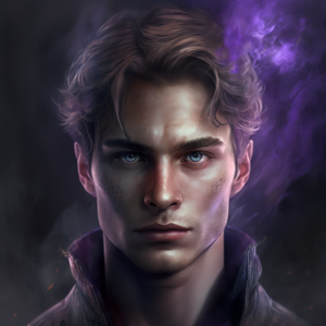 futuristic russian male, 20 years old, light brown hair and grey eyes, purple smoke at background, highly complex, very detailed, cinematic lighting, strong texture, ultra-high definition, dark color, low saturation