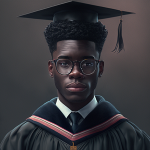 A Black student Graduated with glasses on