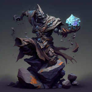 stone mage casting rock shard, dynamic pose, traditional painting, a lot of details