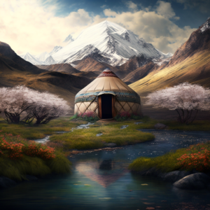 beautiful nature mountains river yurt spring