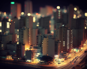 Miniature model, night view of Taipei City, apartment buildings, fine details, correct proportions, realistic photo, tilt-shift photography:: dof –ar 5:4 –v 4 –quality 2 –stylize 1000
