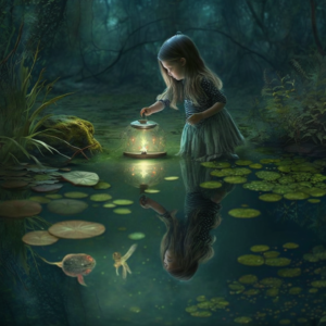 a girl discovers a mysterious pond with magical properties.