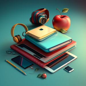 digital devices , hyperealistic, abstract, background, creative, education