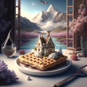 a delicious 3D artistic style waffle in a fairytale setting in 3k resolution