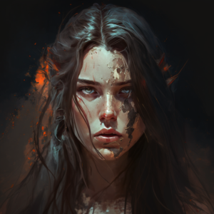 woman with long brown hair, face portrait, scar in mouth, goddes of earth, human, d&d style