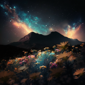 flower mountain lights natural sky