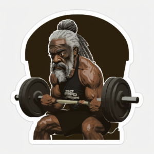 black athlete old man with beard and white DREADS hair WORKING OUT ON GYM LIFTING STICKERS