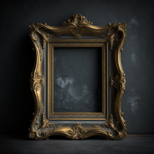 vintage antique gold frame with no artwork on dark concrete wall –s 750