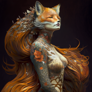 Female Kitsune, Full body in view, complete body in view,Beutifull face, venus paint texture with magic by concept art style, magic, detailed, fantasy, composition, beautiful detailed intricate insanely detailed octane render concept art, soft natural volumetric perfect light, masterpiece, oil on canvas, oil painting, heavy strokes, paint dripping, oil painting, heavy strokes, paint dripping, centered, symmetry, painted, intricate, volumetric lighting, beautiful, rich deep colors masterpiece, sharp focus, ultra detailed, in the style of dan mumford and marc simonetti, astrophotography