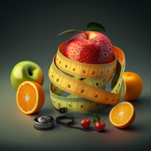 lost weight, fruits, measuring tape