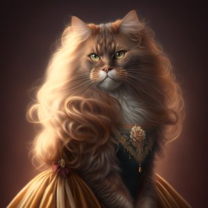 cat in a woman’s dress, with a hairstyle with long hair, beauty, 8k