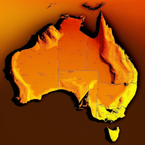 a map of australia showing the temperature across the country, a screenshot by Elizabeth Durack, featured on cg society, australian tonalism, global illumination, digitally enhanced, creative commons attribution