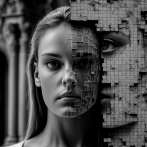 a grayscale, hyperprofessional article image conveying the importance of being critical of sources in the age of ai and deepfakes