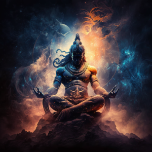 lord shiva meditating in universe with super natural powers, cosmic, stars , dynamic, lighting, dramatic, photoreralastic , 8k , highly detailed