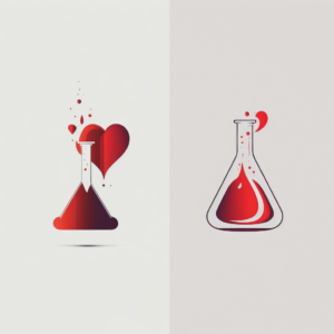 design a minimal logo with symbolic heart and conical flask, vector, no lines